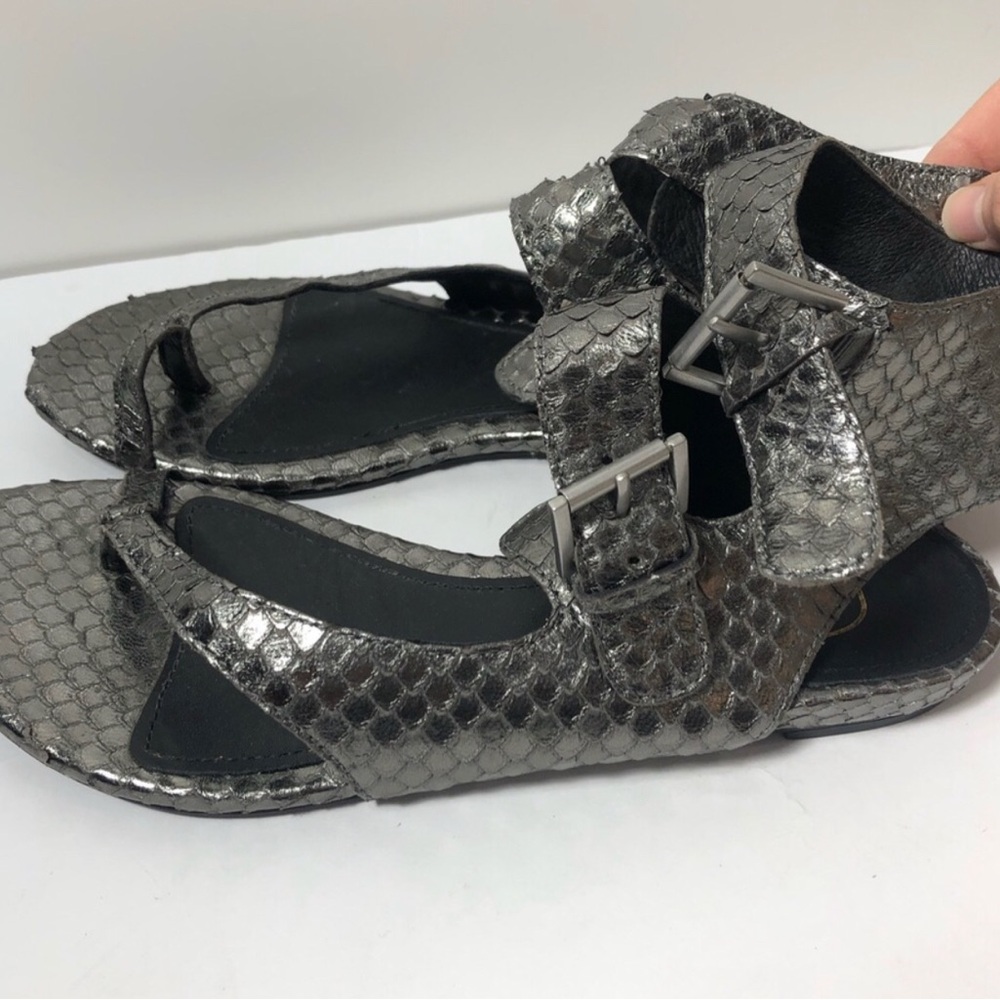 Ash Silver Strappy Sandals with Snake-Embossed Design - Picture 2 of 8